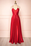 Julia Red Satin Maxi Dress | Boutique 1861 front view