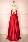 Julia Red Satin Maxi Dress | Boutique 1861back view