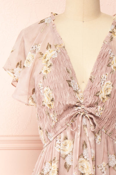 Juliane V-Neck Floral Midi Dress | Boutique 1861  front close-up