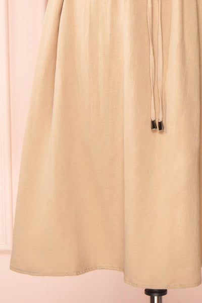 Julie Beige Faux-Linen Midi Dress w/ Drawstring | Boutique 1861  fabric