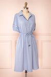 Julie Blue Faux-Linen Midi Dress w/ Drawstring | Boutique 1861 side view