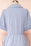 Julie Blue Faux-Linen Midi Dress w/ Drawstring | Boutique 1861 back close up