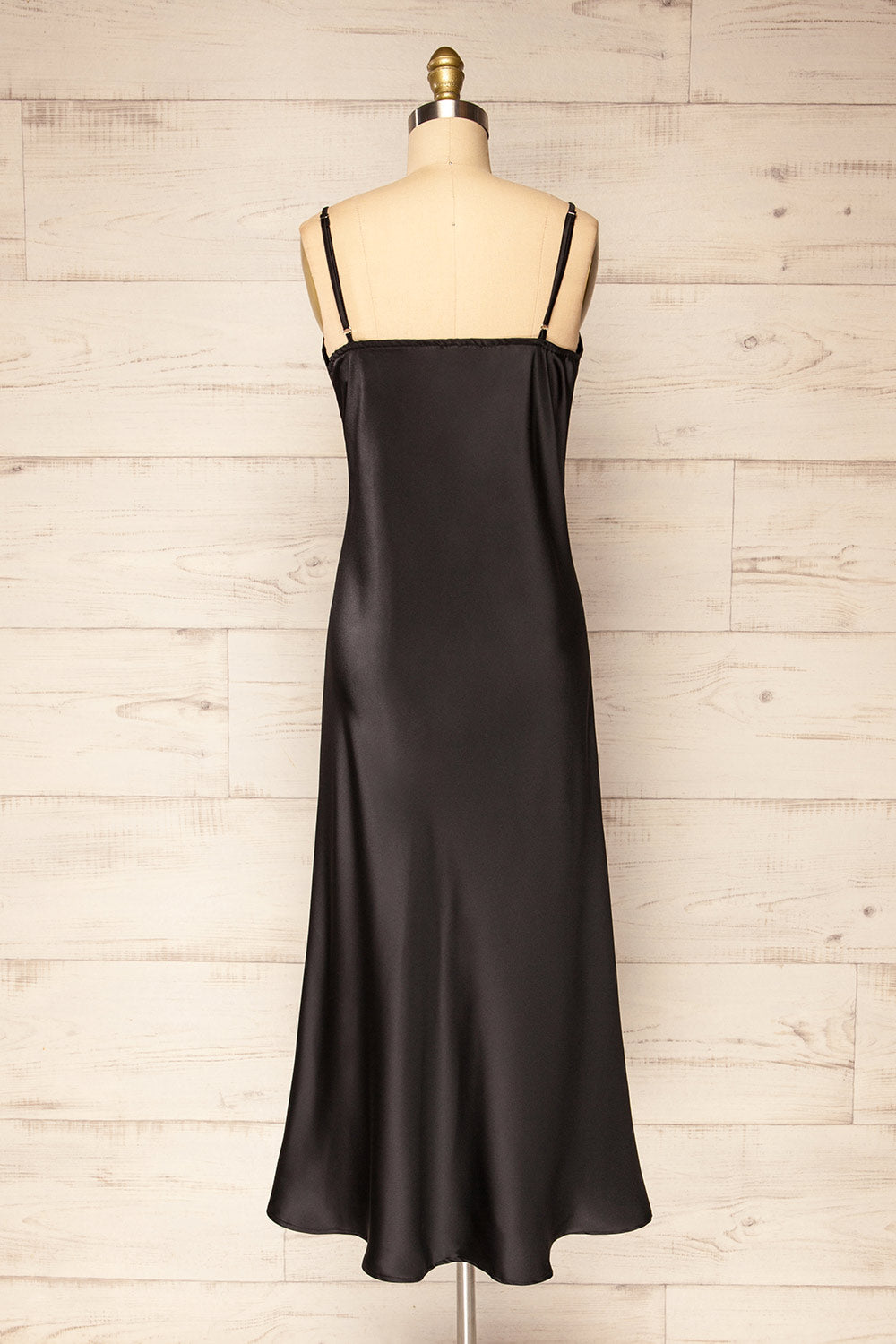 Juliene Black Satin Midi Dress w/ Slit | La petite garçonne back view