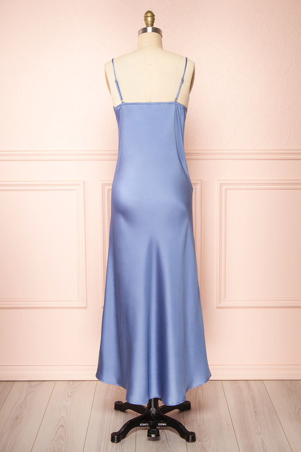 Juliene Blue Satin Midi Dress w/ Slit | La petite garçonne back view