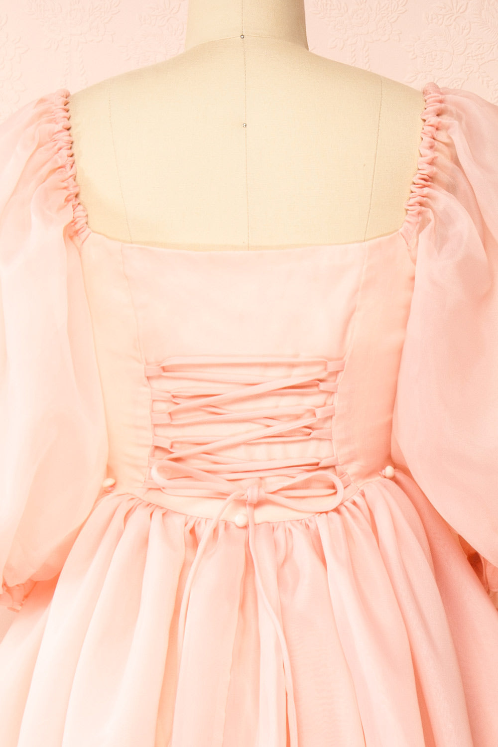 Juliet Pink Puff Sleeve Midi Dress | Boutique 1861 back close-up