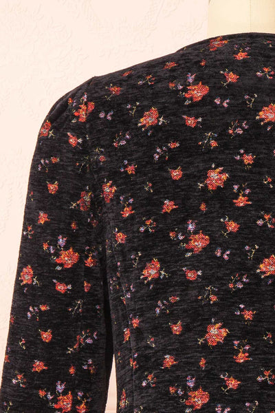 Julietta Black Floral Corduroy Blazer | Boutique 1861 back close-up