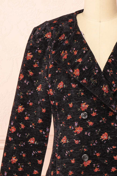 Julietta Black Floral Corduroy Blazer | Boutique 1861 open close-up
