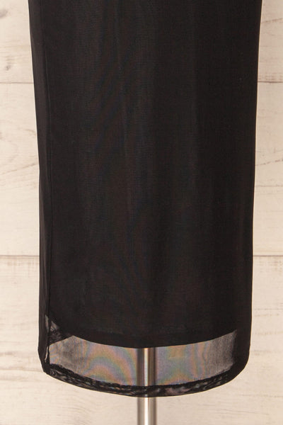 Junnifer Black Mesh Midi Dress w/ Long Sleeves | La petite garçonne bottom close-up