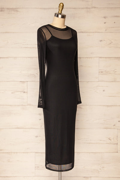 Junnifer Black Mesh Midi Dress w/ Long Sleeves | La petite garçonne side view