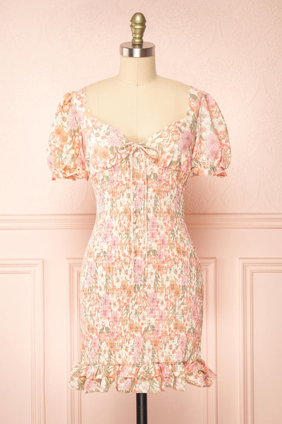 Justine Short Floral Fitted Dress | Boutique 1861 front view