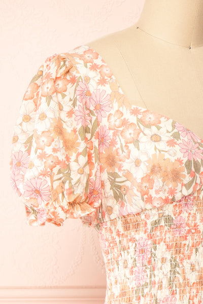 Justine Short Floral Fitted Dress | Boutique 1861  side close-up