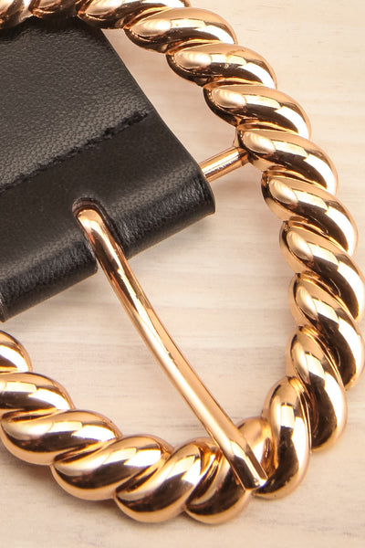 Jutrel Black - Gold Faux-Leather Belt | La petite garçonne flat close-up