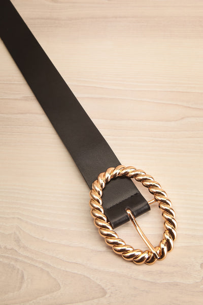 Jutrel Black - Gold Faux-Leather Belt | La petite garçonne flat view
