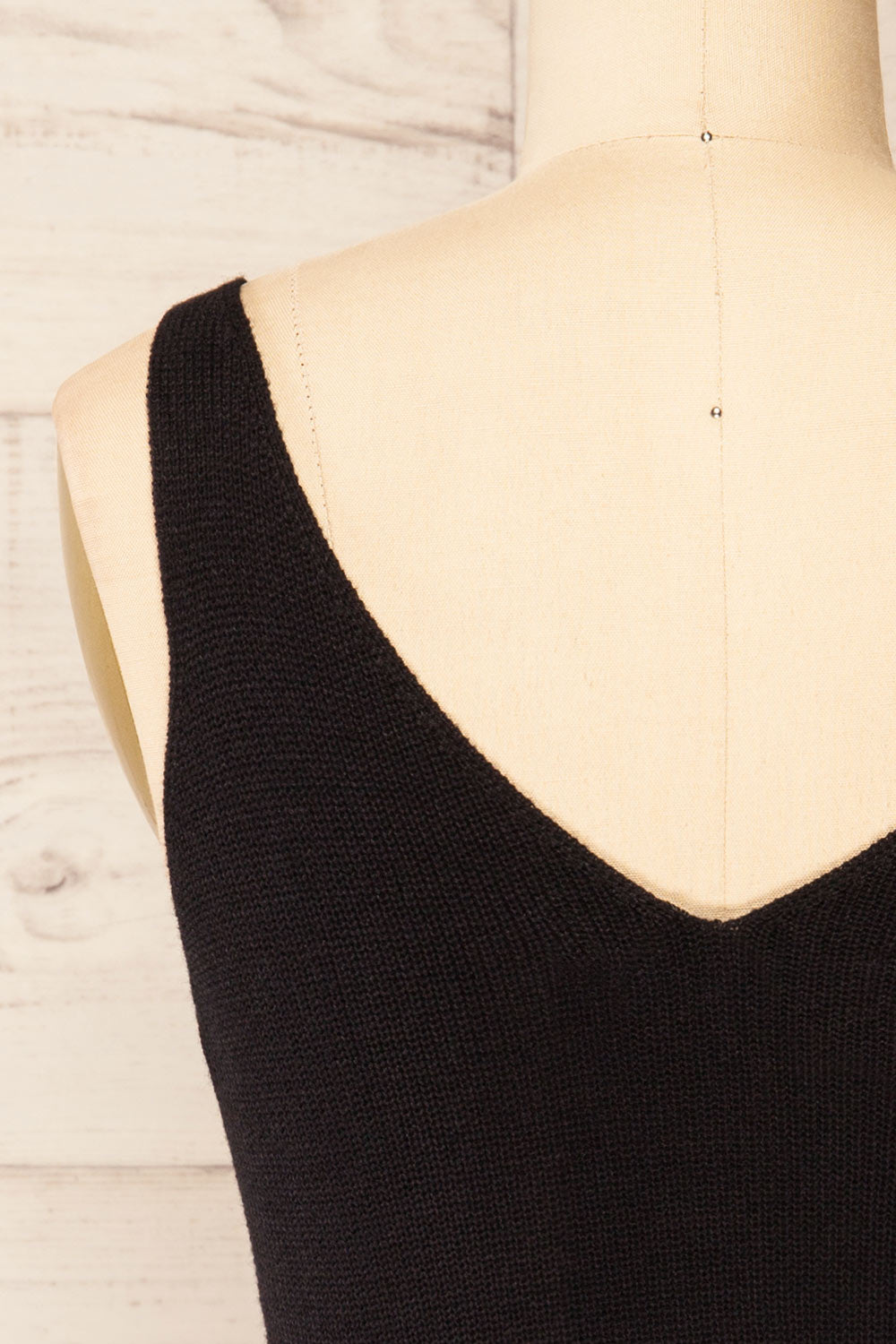 Juva Black V-Neck Knit Tank Top | La petite garçonne back close-up