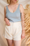Juva Lilac V-Neck Knit Tank Top | La petite garçonne model