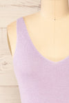Juva Lilac V-Neck Knit Tank Top | La petite garçonne front close-up
