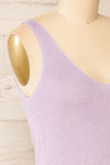 Juva Lilac V-Neck Knit Tank Top | La petite garçonne side close-up