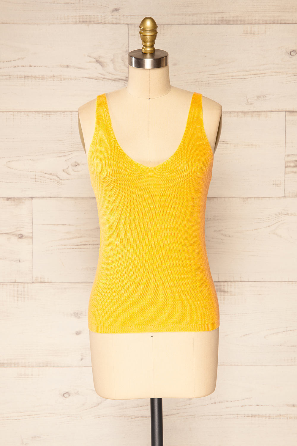 Juva Yellow V-Neck Knit Tank Top | La petite garçonne front view 