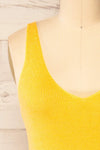 Juva Yellow V-Neck Knit Tank Top | La petite garçonne front close-up