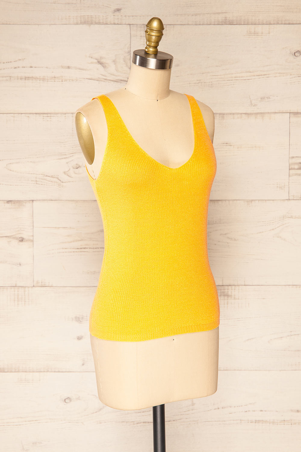 Juva Yellow V-Neck Knit Tank Top | La petite garçonne side view 