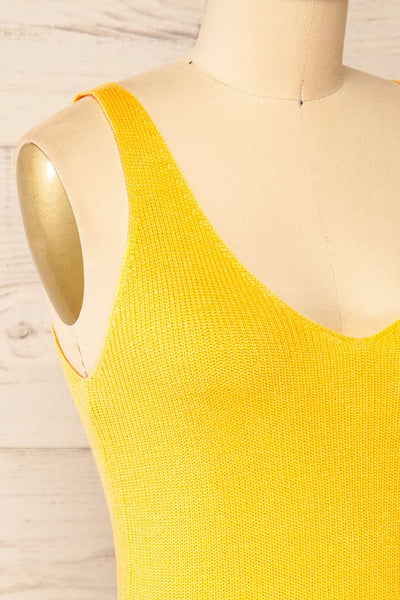 Juva Yellow V-Neck Knit Tank Top | La petite garçonne side close-up