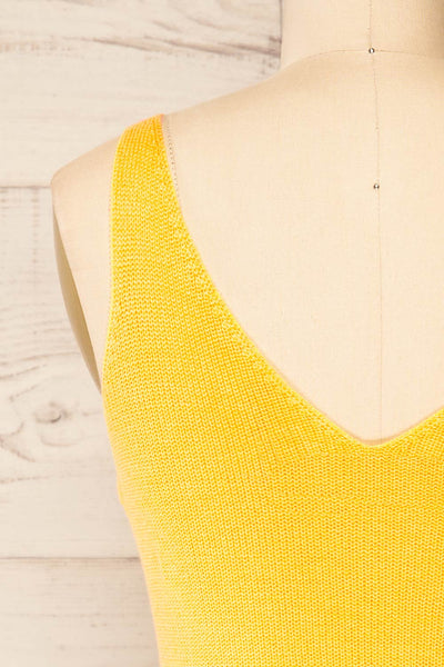 Juva Yellow V-Neck Knit Tank Top | La petite garçonne back close-up
