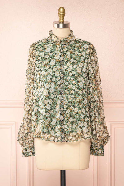 Kabeiride Floral Blouse w/ Ruffled Collar | Boutique 1861 front view