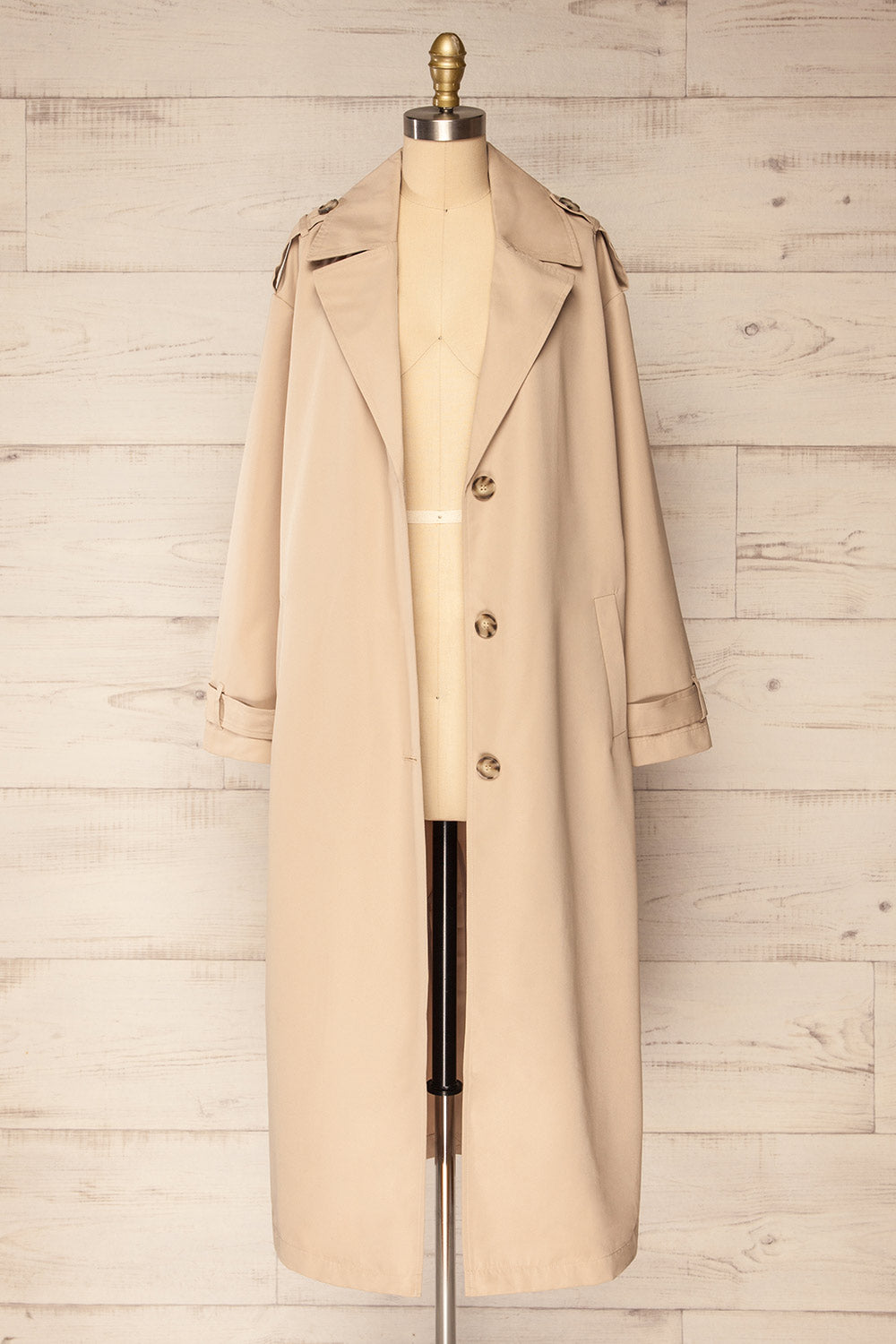 Kacovec Beige Trench Coat w/ Belt | La petite garçonne open view 