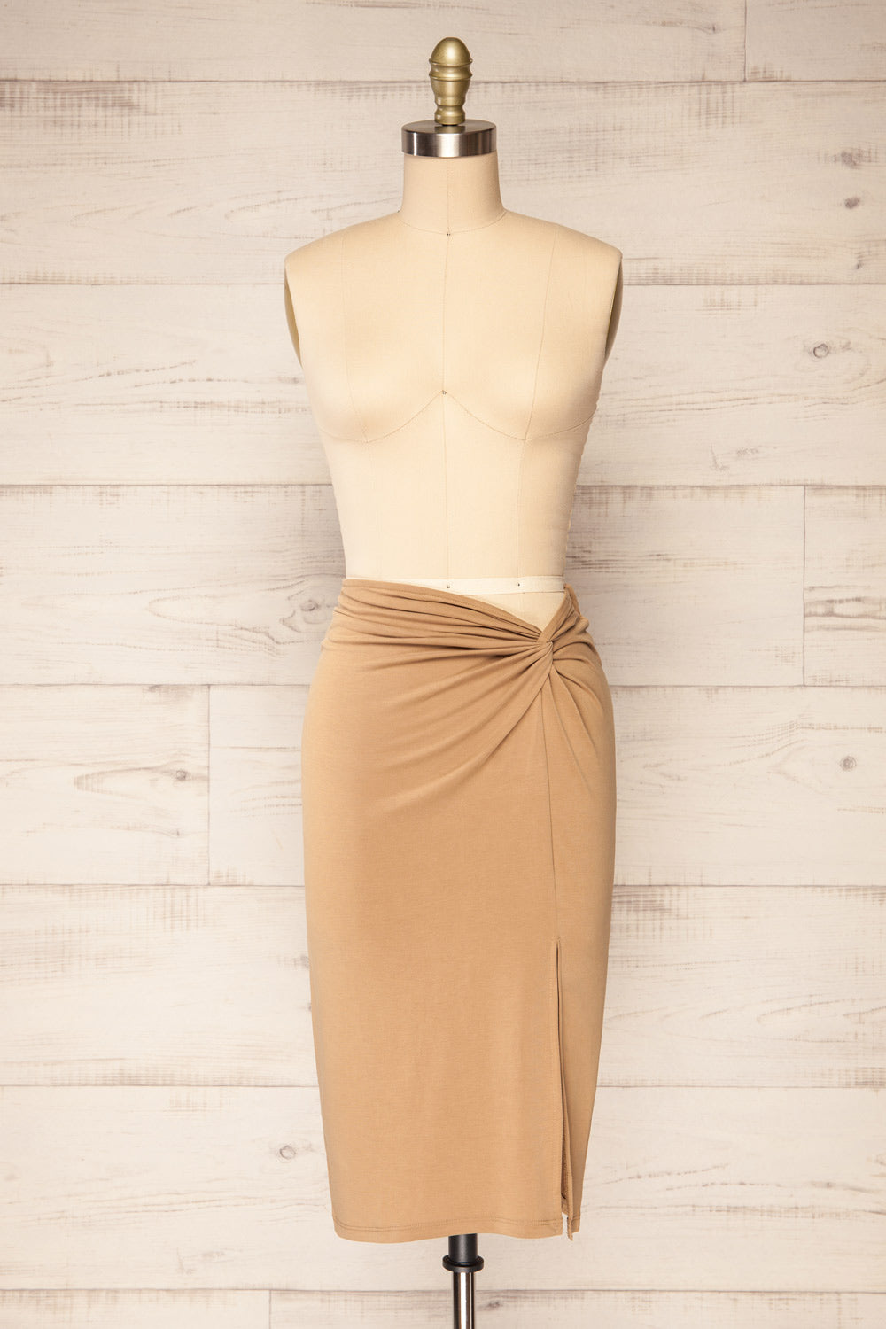 Kadence Beige Knotted Midi Skirt Midi | La petite garçonne - Kadence  front view