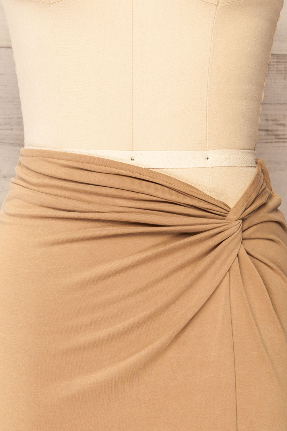 Kadence Beige Knotted Midi Skirt Midi | La petite garçonne - Kadence  front close up