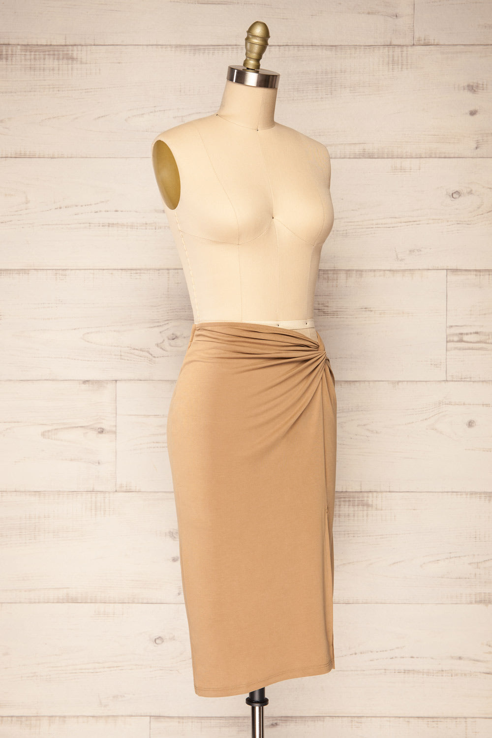 Kadence Beige Knotted Midi Skirt Midi | La petite garçonne - Kadence  side view