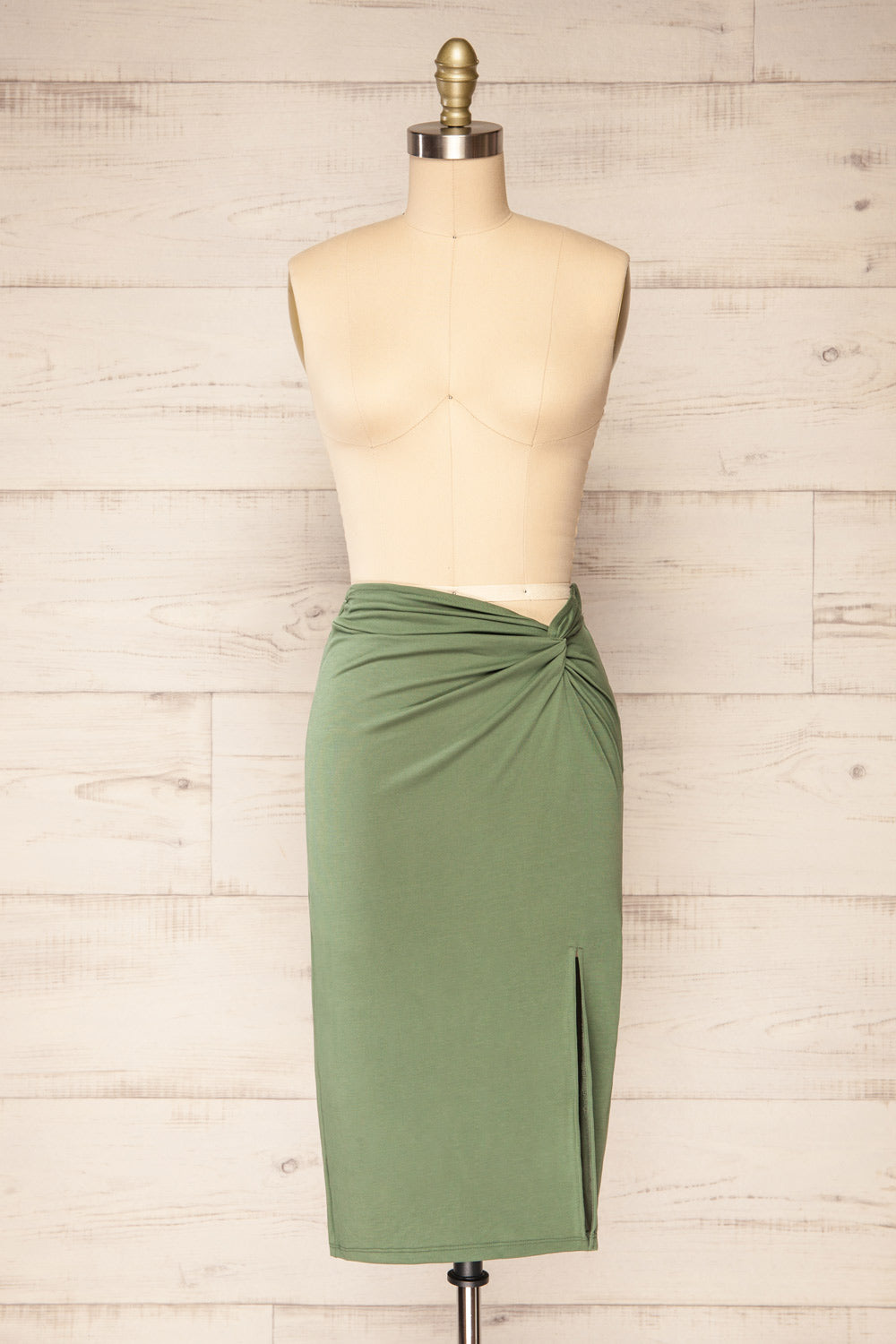 Kadence Sage Knotted Midi Skirt Midi | La petite garçonne - front view