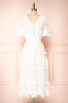 Kadimalo White Embroidered Lace V-Neck Midi Dress | Boutique 1861 front view