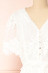Kadimalo White Embroidered Lace V-Neck Midi Dress | Boutique 1861 front close-up