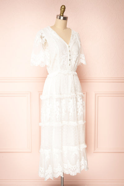 Kadimalo White Embroidered Lace V-Neck Midi Dress | Boutique 1861 side view