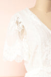 Kadimalo White Embroidered Lace V-Neck Midi Dress | Boutique 1861 side close-up