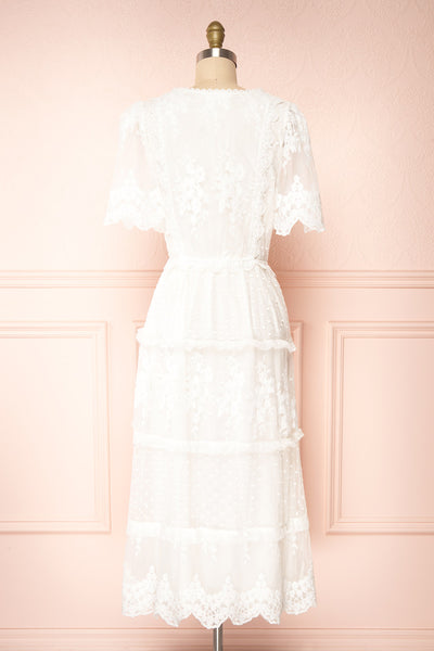 Kadimalo White Embroidered Lace V-Neck Midi Dress | Boutique 1861 back view
