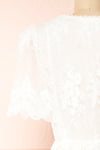 Kadimalo White Embroidered Lace V-Neck Midi Dress | Boutique 1861 back close-up