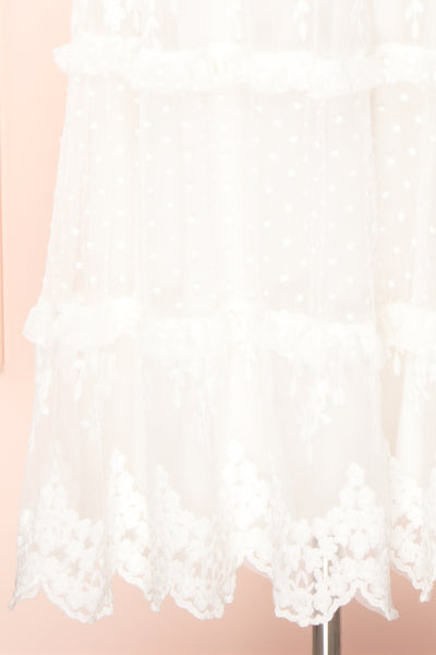 Kadimalo White Embroidered Lace V-Neck Midi Dress | Boutique 1861 bottom