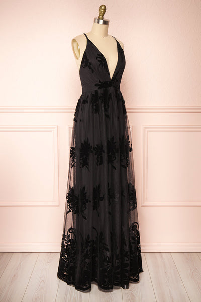Kailania Black Plunging Neckline Maxi Gown | Boutique 1861 side view