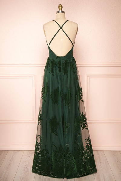 Kailania Green Plunging Neckline Mesh Maxi Gown | Boudoir 1861 back view