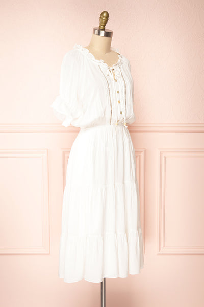 Kailian White Short Sleeve Layered Midi Dress | Boutique 1861  side view