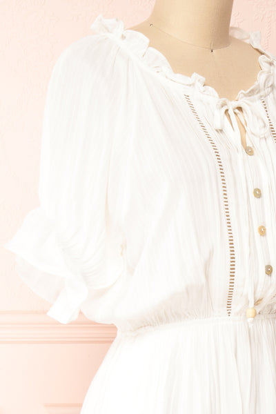 Kailian White Short Sleeve Layered Midi Dress | Boutique 1861  side close-up
