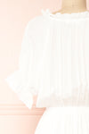 Kailian White Short Sleeve Layered Midi Dress | Boutique 1861  back close-up