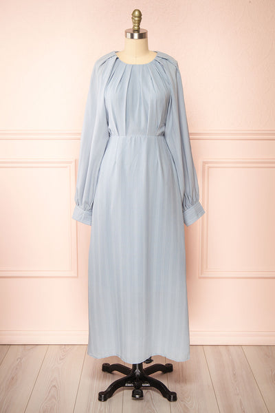 Kajal Blue Long Sleeve Maxi Plaid Dress | Boutique 1861 front view