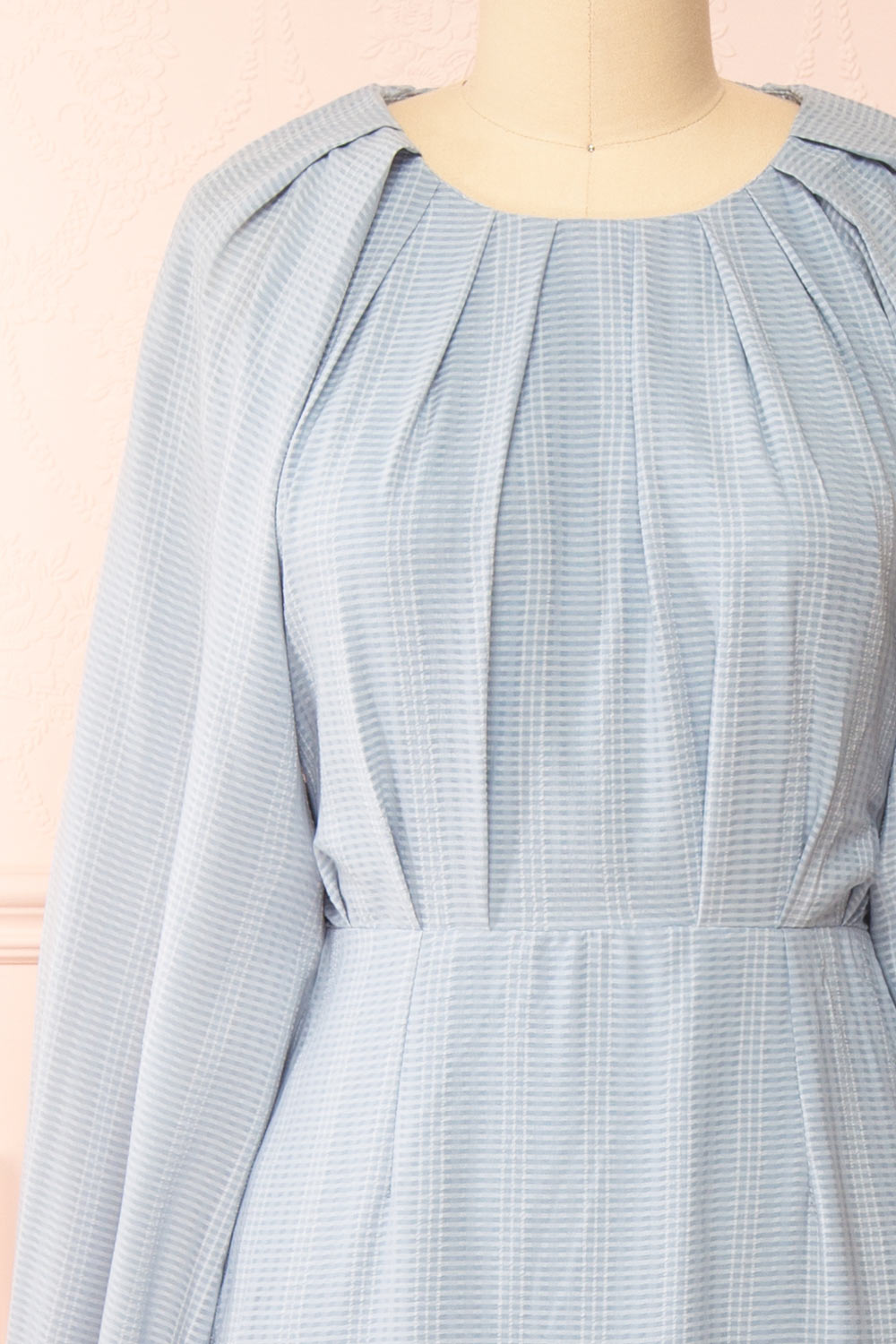 Kajal Blue Long Sleeve Maxi Plaid Dress | Boutique 1861 front close-up