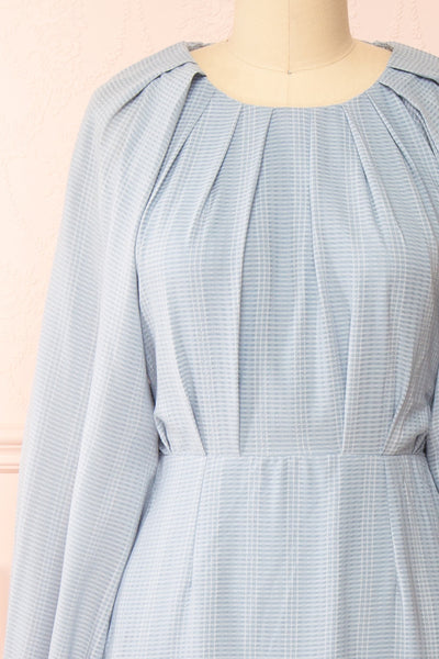 Kajal Blue Long Sleeve Maxi Plaid Dress | Boutique 1861 front close-up