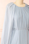 Kajal Blue Long Sleeve Maxi Plaid Dress | Boutique 1861 side close-up