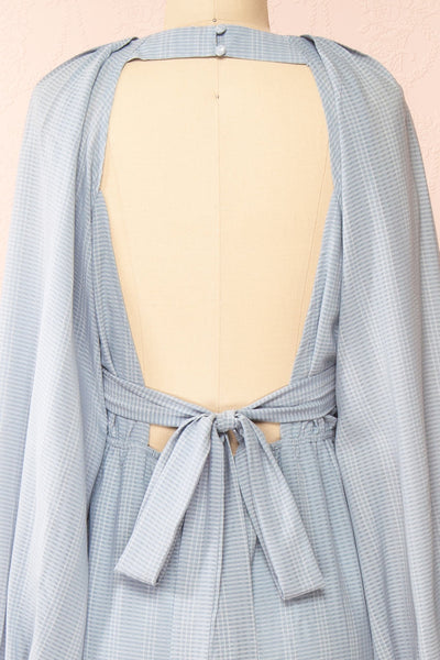 Kajal Blue Long Sleeve Maxi Plaid Dress | Boutique 1861 back close-up