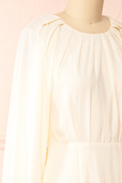Kajal Ivory Long Sleeve Maxi Plaid Dress | Boutique 1861 side close-up